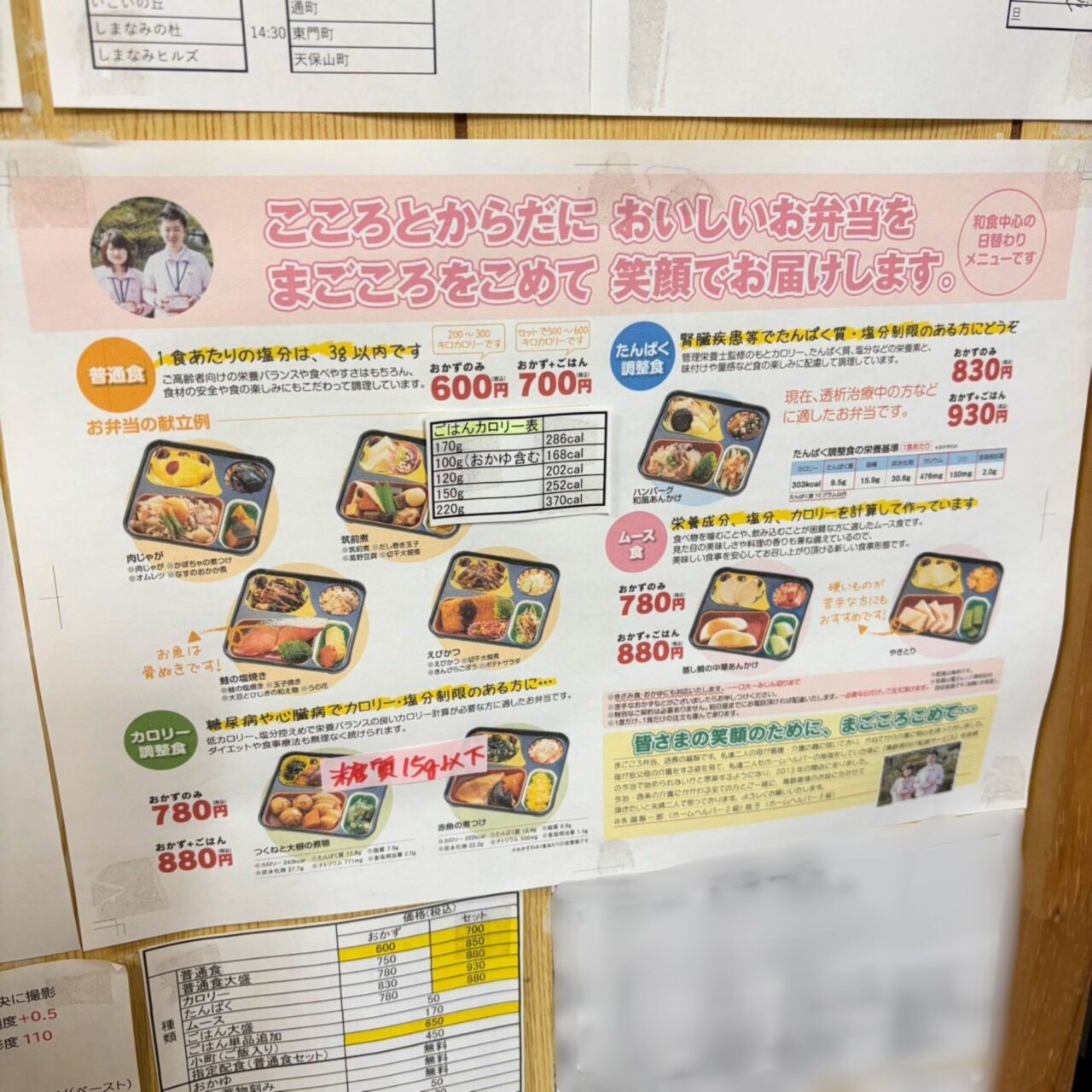 お弁当のメニュー表